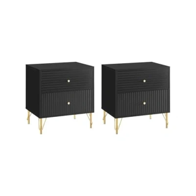 Afbeelding van Vente unique Set van 2 nachtkastjes met lades Zwart LUREO L 55 cm x H 58 D 40