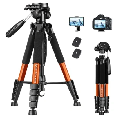 Afbeelding van Victiv statief voor camera 72 inch, lichtgewicht aluminium reizen, telefoonstatief met 3 weg draaibare kop 360 graden panoramische opname DSLR YouTube Living Vlog oranje