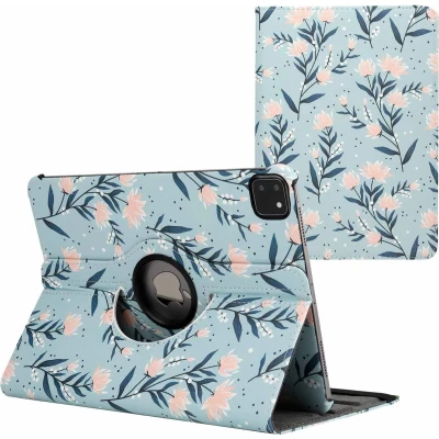 Afbeelding van iMoshion Tablet Hoes Geschikt voor iPad Pro 11 (2022) / (2021) (2020) (2018) 360 Draaibare Design Bookcase 2.0 Lichtblauw /Flowers