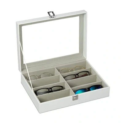 Afbeelding van Relaxdays brillendoos voor 8 brillen opbergdoos display organizer wit