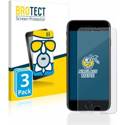 Afbeelding van BROTECT AirGlass Matte kogelwerende glasfolie (3 Stuk, Apple iPhone SE (2e generatie)), Smartphone beschermfolie, Grijs
