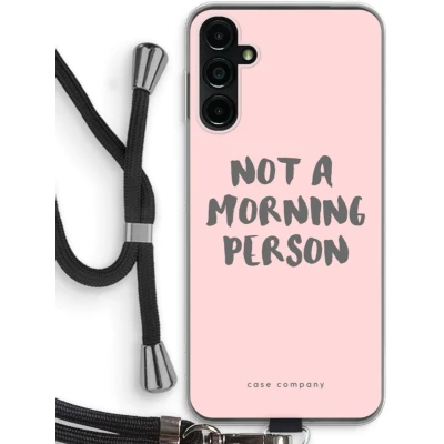 Afbeelding van Case Company® hoesje met Koord geschikt voor Samsung Galaxy A14 Morning person Telefoonhoesje Zwart Bescherming aan alle Kanten en Over de Schermrand