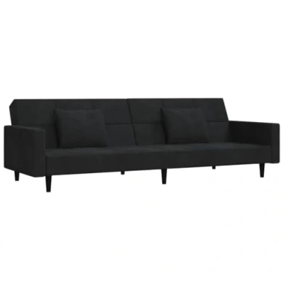Image de vidaXL Canapé lit à 2 places avec deux oreillers Noir Velours375850