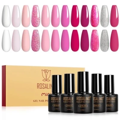 Image de ROSALIND Vernis Semi Permanent Rose,12 Couleurs Blanc Rose Clair Nude Neon Gel UV Série Soak Off UV/LED à Ongles Printemps été Manucure