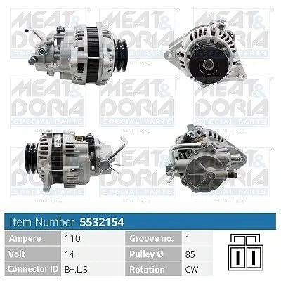 Afbeelding van MEAT &amp; DORIA 5532154 Dynamo / Alternator 14V 110A HYUNDAI: GALLOPER 2