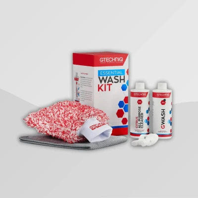 Afbeelding van Gtechniq Essentiële wasset levering met Gwash (W1), Citrus APC W5, WM2 Mitt en MF4 complete autoverzorgingsset