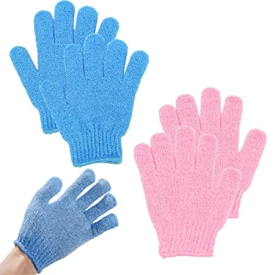 Afbeelding van 2 paar scrub handschoenen, lichaamscrub, badhandschoenen met vijf vingers, voor mannen, vrouwen, kinderen, peeling/douche, badkuip, spa/massage (2 kleuren)