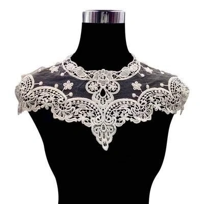 Afbeelding van Yulakes kanten applicatie jurk, kraag, decoraties, ketting, voor blouse, kostuum, doe het zelf accessoires, naairand (wit)