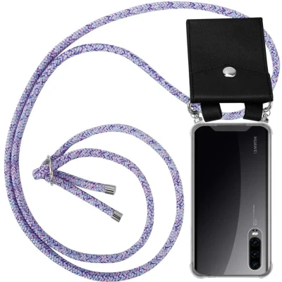 Afbeelding van Cadorabo Hoesje geschikt voor Huawei P30 in EENHOORN Silicone Mobiele telefoon ketting beschermhoes met zilveren ringen, koordriem en afneembaar etui