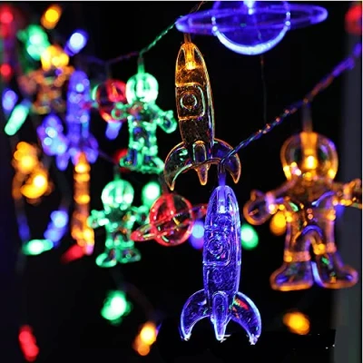 Afbeelding van NIWWIN Astronaut ruimteschip raket verlichting ketting kinderen slaapkamer led hangers licht voor tuin party kerstdecoratie verjaardag (meerkleurig)