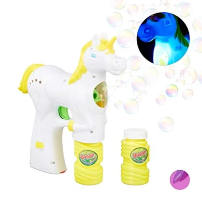 Afbeelding van Relaxdays bellenblaas pistool eenhoorn LED bellenblaasmachine batterijen unicorn wit