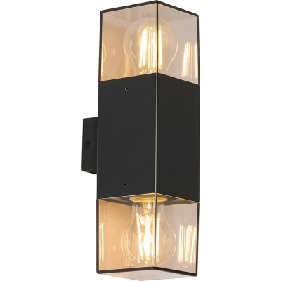 Afbeelding van QAZQA Buiten wandlamp zwart met smoke kap 2 lichts IP44 Denmark