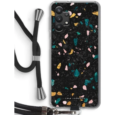 Afbeelding van Case Company® hoesje met Koord geschikt voor Samsung Galaxy A32 5G Terrazzo N10 Telefoonhoesje Zwart Bescherming aan alle Kanten en Over de Schermrand