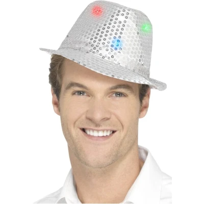 Afbeelding van Pailletten feest hoedje zilver met LED lichtjes Carnaval verkleed hoeden