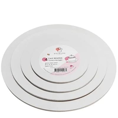 Afbeelding van Wenburg Premium Cake Board Set, 4 taartonderleggers, 3mm, goud &amp; zilver aan beide zijden bruikbaar, rond. taartbord I