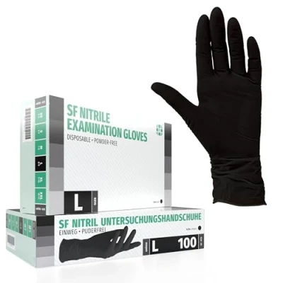Image de gants en nitrile, 100 pièces boîtes (L, noir), de visite jetables, sans poussière, nettoyage, cuisine sanitaire, nettoyage cuisine, latex, sécurité manipulation d