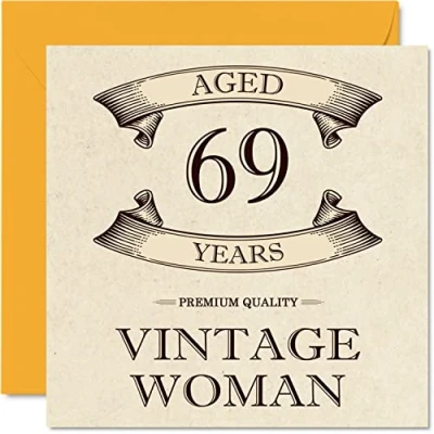 Afbeelding van Vintage verjaardagskaarten 69 jaar voor vrouwen Grappige verjaardagskaart mama, zus, vrouw, vriendin, oma, tante, 145 mm x mm, wenskaart vrouwen,