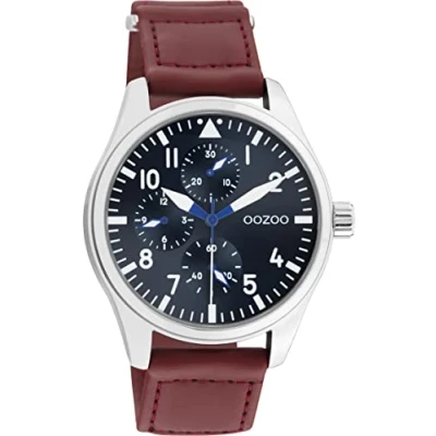 Afbeelding van Oozoo Herenhorloge met klittenbandsluiting van nylon een diameter 42 mm, chrono look, zilver/petrol/roodbruin, riem