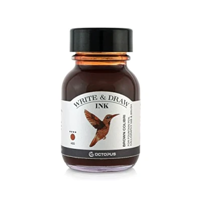 Afbeelding van Octopus Write and Draw Ink 480 Brown Colibri, waterdichte inkt om te schrijven en tekenen, lichtechte kalligrafie inkt, voor vulpen, bruin, 50 ml