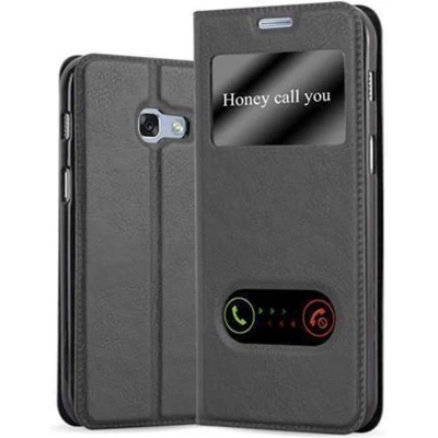 Afbeelding van Cadorabo Hoesje geschikt voor Samsung Galaxy A3 2017 in KOMEET ZWART Beschermhoes met magnetische sluiting, standfunctie en 2 kijkvensters Book Case Cover Etui