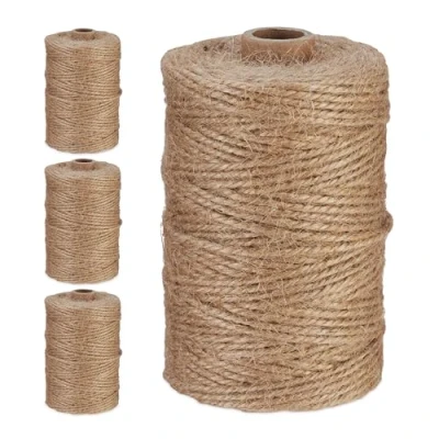 Afbeelding van Relaxdays jute touw 2 mm x 100 m set van 4 dun koord op rol garen tuin