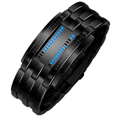 Afbeelding van TONSHEN Binaire Horloges Mannen en Vrouwen Zwart Roestvrij Staal Digitaal Horloge Elektronisch Sport Blauw LED Licht Cool Polshorloge Voor Jongens Datum Mode Rechthoekige Rand, mannen.,