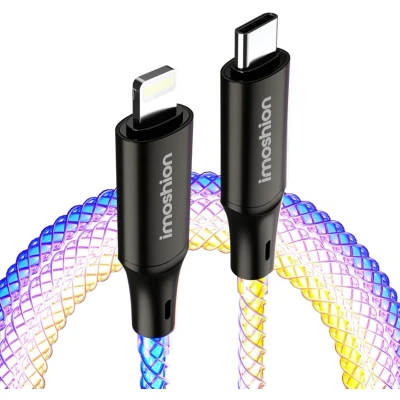 Afbeelding van iMoshion Kabel geschikt voor Lightning naar USB C 1 meter RGB Snellader Oplaadkabel iPhone 11/12/13/14 Aluminium Meerkleurig
