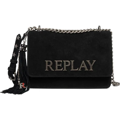 Afbeelding van REPLAY Leren Schoudertas Crossbody Bag Black Zwart