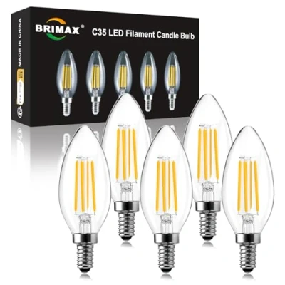 Afbeelding van Brimax E14 C35 LED decoratieve kaars lampen, 4 W warm wit 2700 K dimbare kroonluchter lamp, klein, Edison schroef, SES lamp gloeilamp Torpedo vorm, 40 komt overeen met gloeilamp, 5 pack