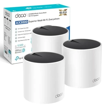 Afbeelding van TP Link Deco X55 AX3000 WLAN systeem, 3 stuks, volledig netweefsel, AI aangedreven net, HE160, dual band met gigabit poorten, dekking tot 2,5 m², verbinding 150 apparaten, werkt Amazon Alexa,