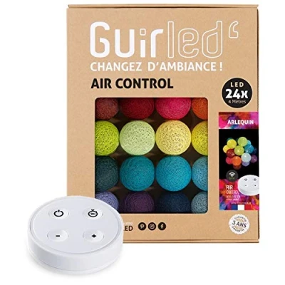 Afbeelding van Guirled Guirlande lumineuse boules coton LED USB Télécommande sans fil Veilleuse bébé 2h Adaptateur secteur double 2A inclus 4 intensités 24 2.4m Arlequin