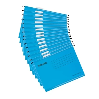 Afbeelding van Esselte 15 stuks A4 versterkte hangmappen, van 100% gerecycled karton, met tabbladen en kaartinzetstukken, voor thuis, kantoor, school, blauw