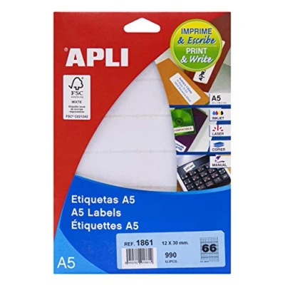 Afbeelding van APLI 1861 Witte A5 etiketten 12,0 x 30,0 mm 15 vellen