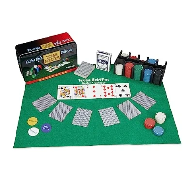 Afbeelding van Relaxdays pokerset 2 kaartspellen 200 chips tafelkleed pokerspel starter set