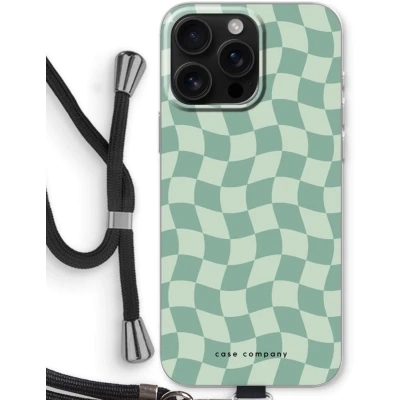 Afbeelding van Case Company® hoesje met Koord geschikt voor iPhone 16 Pro Max Grid Groen Telefoonhoesje Zwart Bescherming aan alle Kanten en Over de Schermrand