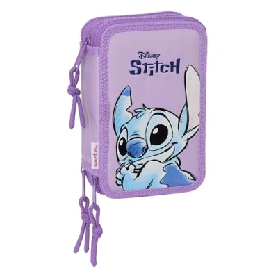 Afbeelding van Driedubbele Pennenzak Lilo &amp; Stitch Sweet Blauw Lila 12,5 x 19,5 5,5 cm 36 Onderdelen