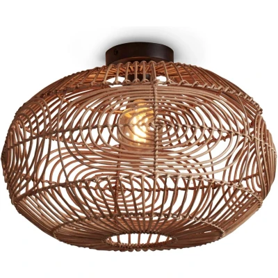 Afbeelding van GOOD&amp;MOJO Plafonniere Madeira Rotan Zwart Ø48cm Bruin