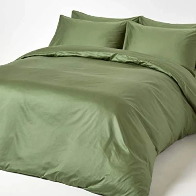 Afbeelding van Homescapes biologisch beddengoed 230 x 220 cm van katoensatijn mosgroen, draaddichtheid 400