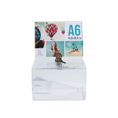 Afbeelding van Exacompta Ref. 89358D 1 x urn met afsluitbaar deksel voor bankbiljetten, stemmingen, ideeëndoos, donaties, A6 display, helder acryl Afmetingen: 15 10,5 10 cm Kristalkleur