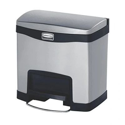 Afbeelding van Rubbermaid Slim Jim Step On container Front RVS 15 liter Stainless steel mat RVS, zwart Prullenbak