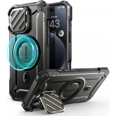 Afbeelding van SUPCASE UB Pro MagXT Hoesje Geschikt voor Apple iPhone 16 Max Back Cover met Camera Protector Kickstand Compatibel MagSafe Extra Bescherming Zwart