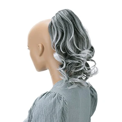Afbeelding van Prettyshop H126 35,6 cm grijs golvende paardenstaart met vlinderclip hittebestendig synthetische vezels