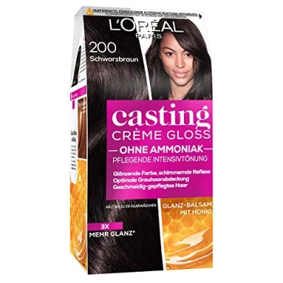 Afbeelding van L&#039;Oréal Paris Ammoniak en siliconenvrije kleuring intensieve haarkleur met glanzende reflecterende balsem Casting Crème Gloss nr. 200 zwart bruin (bruin)