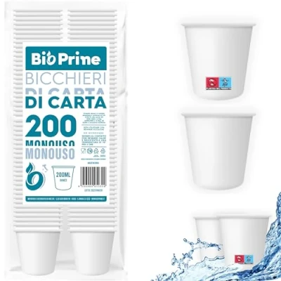 Afbeelding van 200 stuks ml papieren waterglazen biologisch afbreekbare glazen voor warme dranken, water en dranken wegwerpglazen