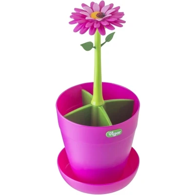 Afbeelding van VIGAR Flower Power bestekmand afdruiprek, polypropyleen, rubber, roze/groen, centimeter