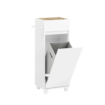 Afbeelding van SoBuy Waskast, onderkast voor badkamer, wasmand, opbergkast met 4 kleine open vakken en 1 afneembare wit, 35 x 30 90 cm, BZR159 W