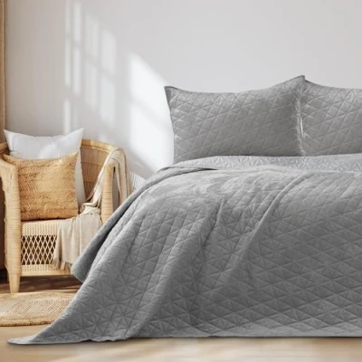 Afbeelding van AmeliaHome Velvet sprei, polyester, Laila zilver, 240x260 cm