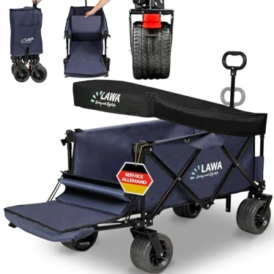 Afbeelding van Opvouwbare trolley met achterklep, strandwagen, tuinwagen, outdoor transportwagen, 100kg, handwagen, wagen, handwagen voor hond, blauw