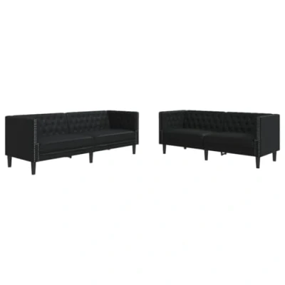 Afbeelding van vidaXL 2 delige Loungeset Chesterfield stijl kunstleer zwart