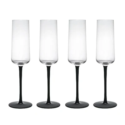 Afbeelding van Mikasa Palermo Crystal Champagne Flutes Set van 4, 250ml, Glazen met Zwarte Stelen 100% Loodvrij Kristal Geschenkverpakking &amp; Vaatwasserbestendig